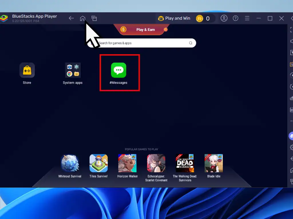 Home button and installed apps indicated.