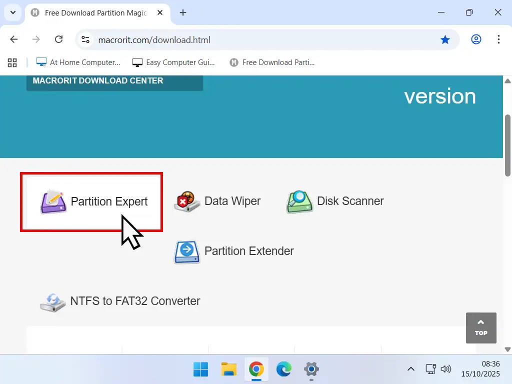 Downloading Macrorit Partition Expert.