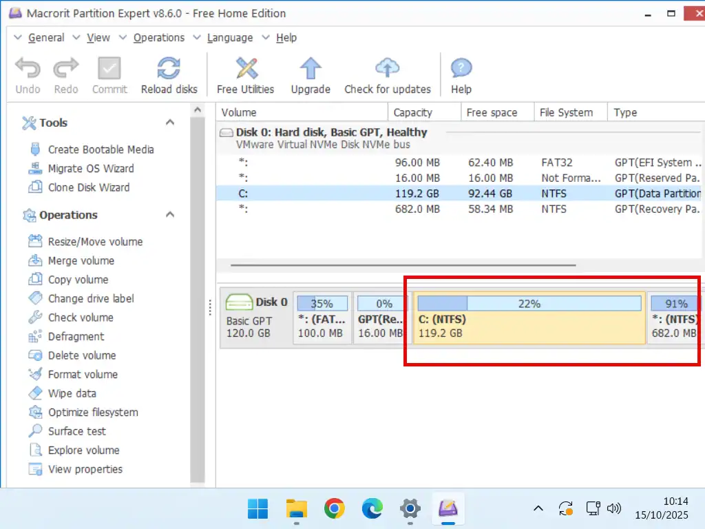Partition extended.