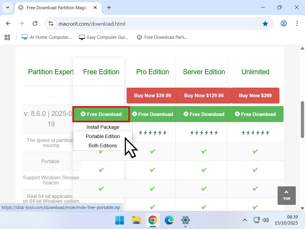 Downloading Macrorit Partition Expert. portable
