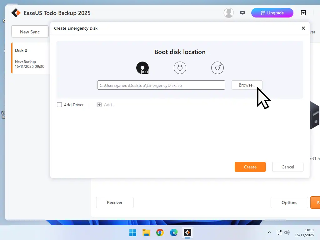 Browse for USB drive Browse for USB drive.