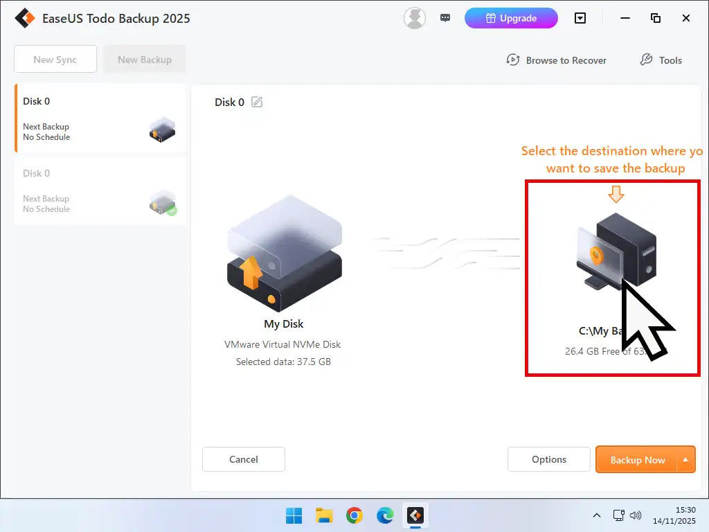 Change backup destination Changing the backup destination in EaseUS Todo.