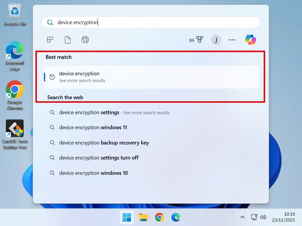 Device Encryption not available Device encryption isn't available on this PC.