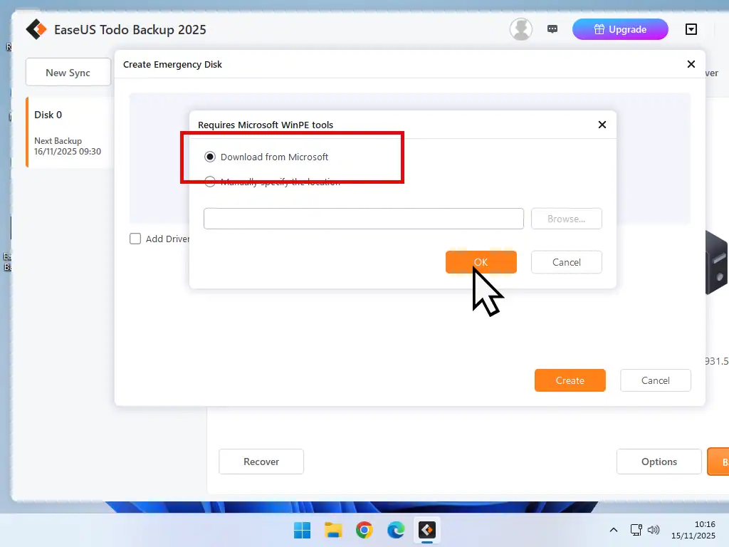 Download WinPE from Microsoft option Download WinPE from Microsoft option is selected.