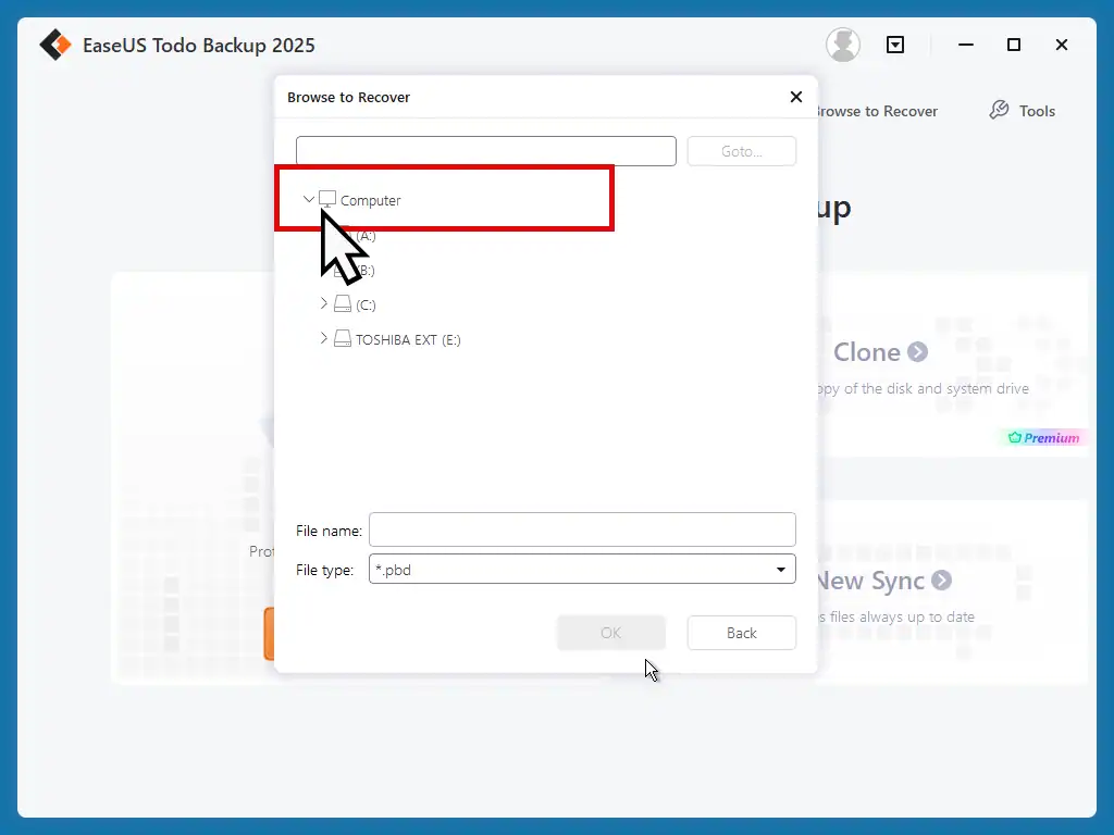 Navigating to the backup.