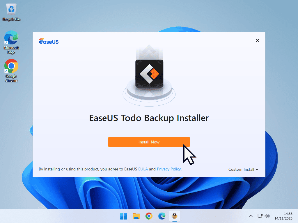 Install backup software Install Now button marked.