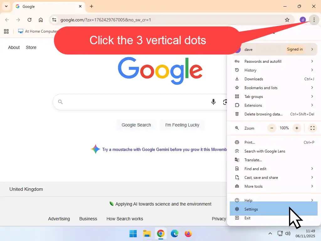 Open Chrome settings Google Chrome settings