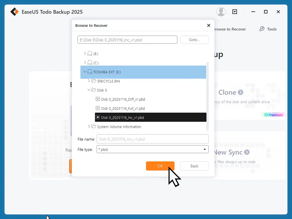 Select Windows 11 system image to restore.