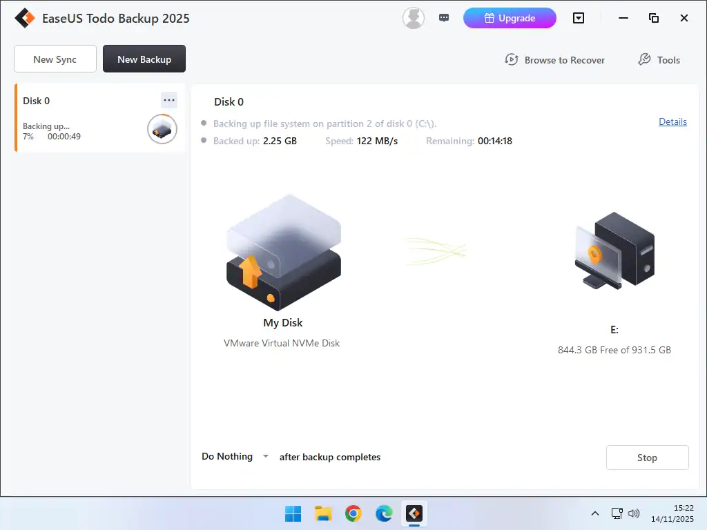 Windows 11 backup running The back up is running.
