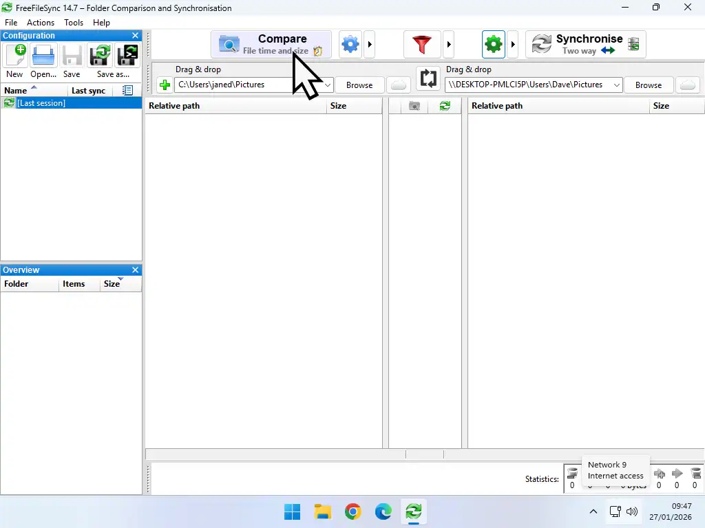 FreeFileSymc compare folders Compare button indicated.