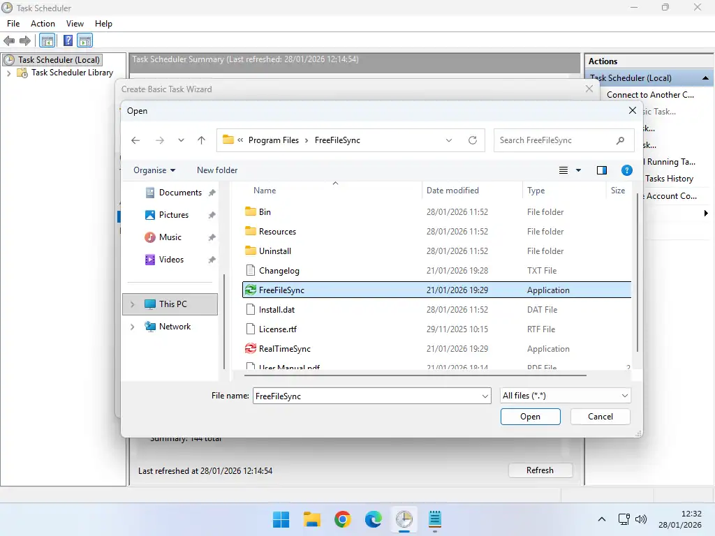 FreeFileSync exe FreeFileSync application is selected.