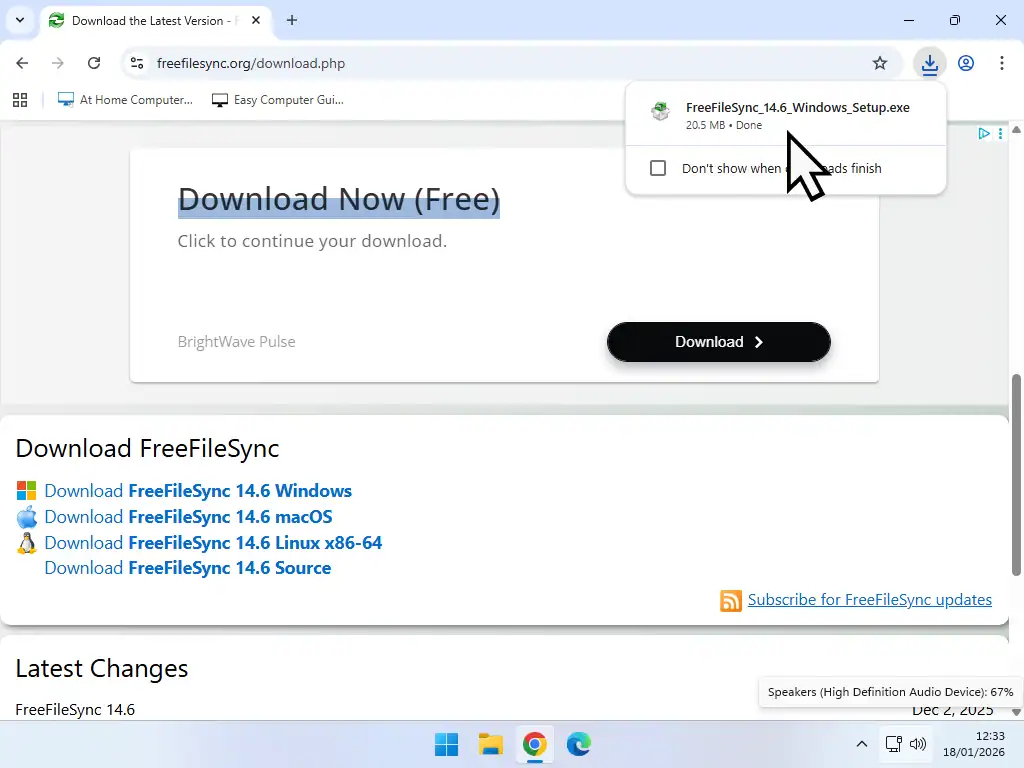 FreeFileSync setup Running FreeFileSync setup from within browser window.