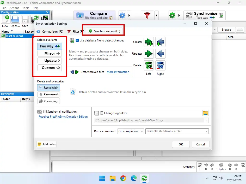 Freefilesync sync direction Sync direction options.