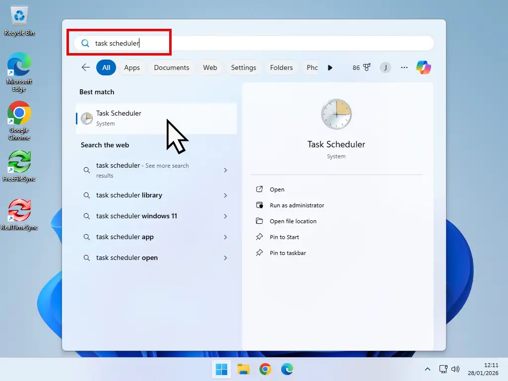Open Task Scheduler Opening Task Scheduler in Windows 11.