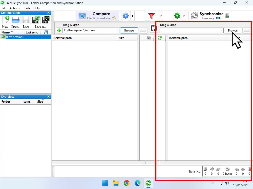 Pairing folders to sync Browsing for a folder to sync to.