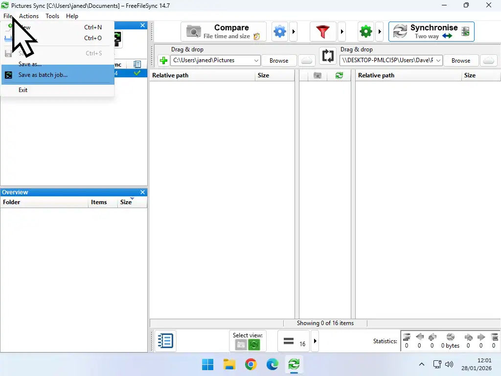 Save as a batch job Saving a FreeFileSync batch file.