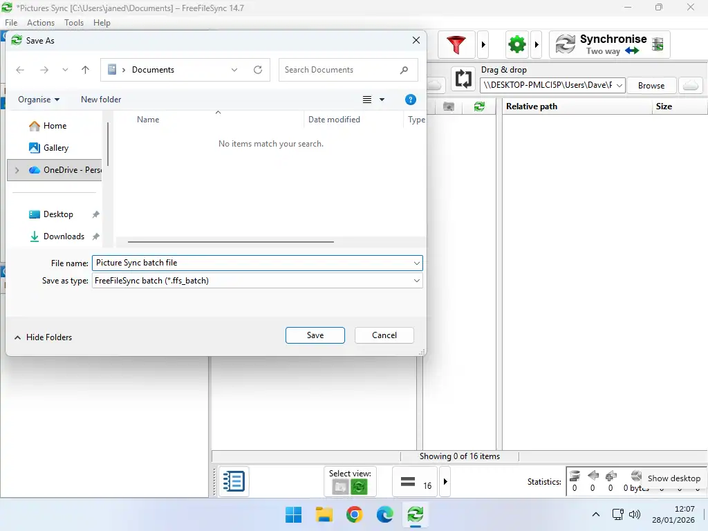 Save batch file Saving the batch file.