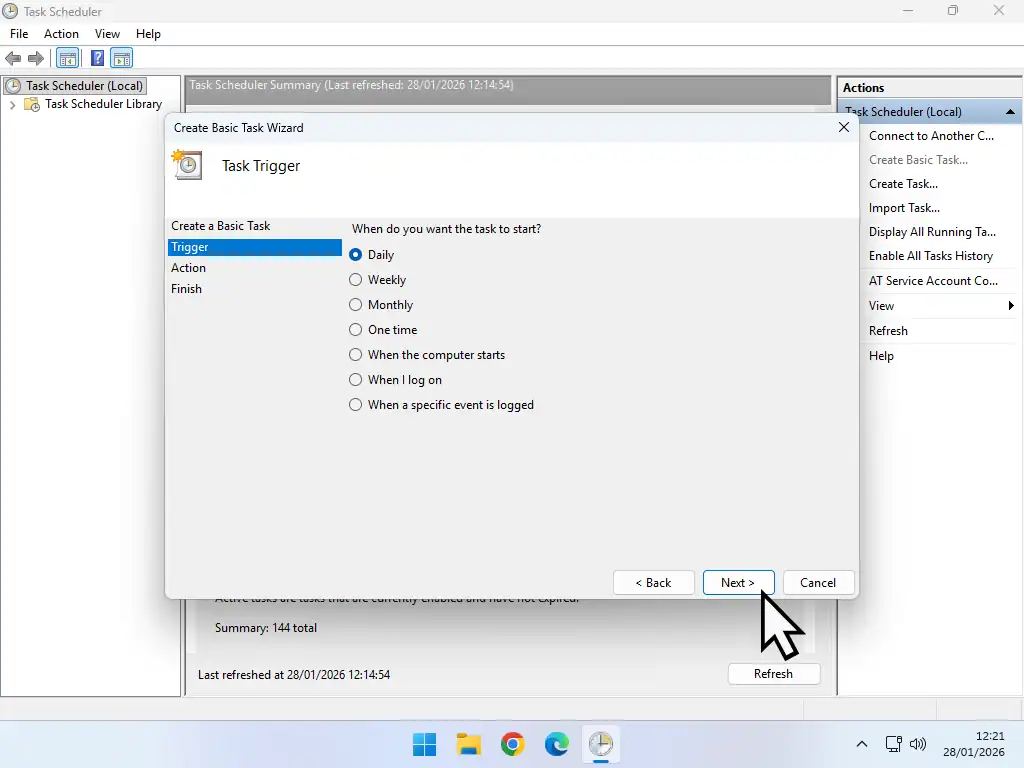 Set a trigger Trigger is set to Daily.