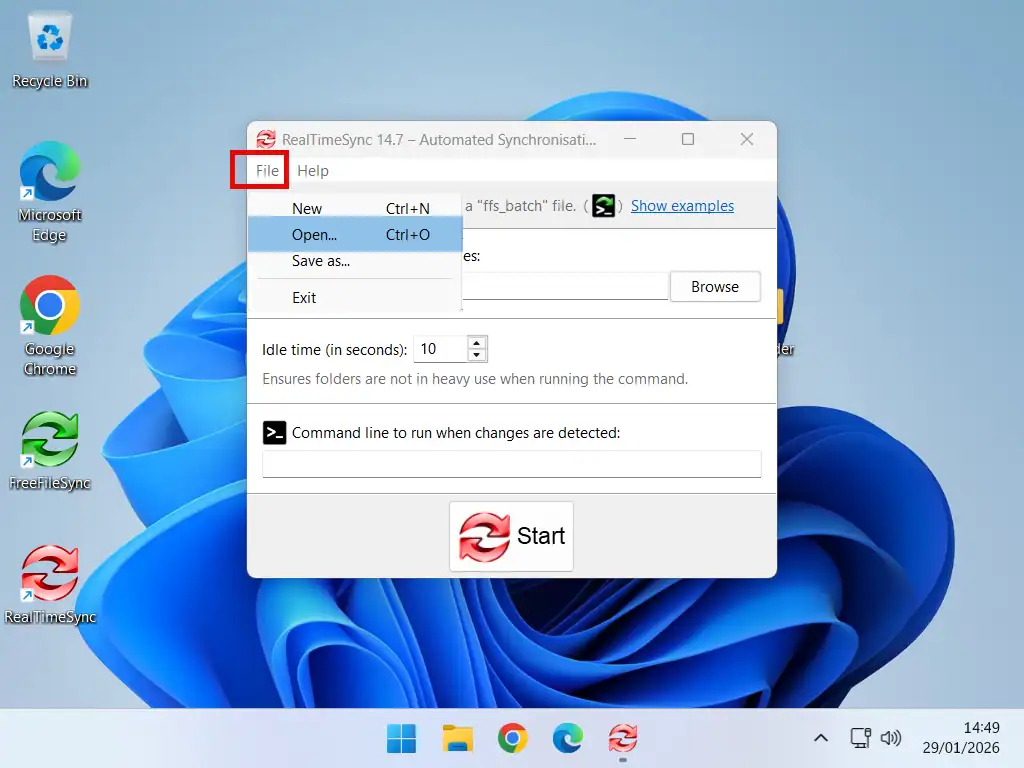 Setting up RealTimeSync Importing a batch file in to RealTimeSync.