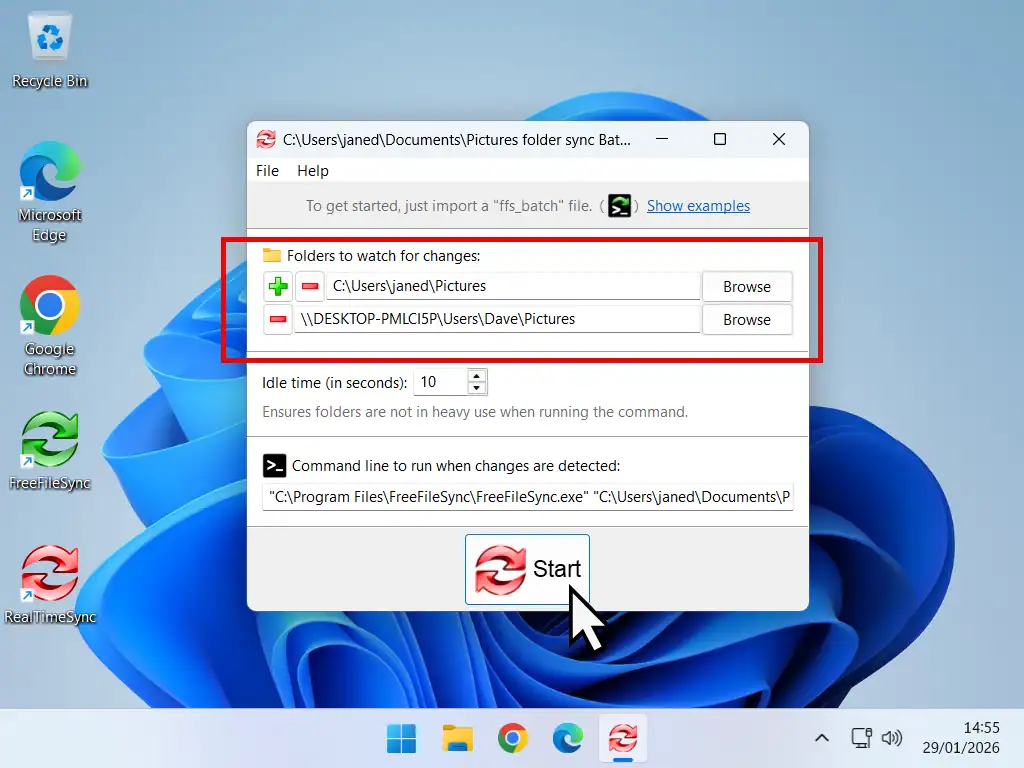 Start RealTimeSync Start continuous sync and backup.