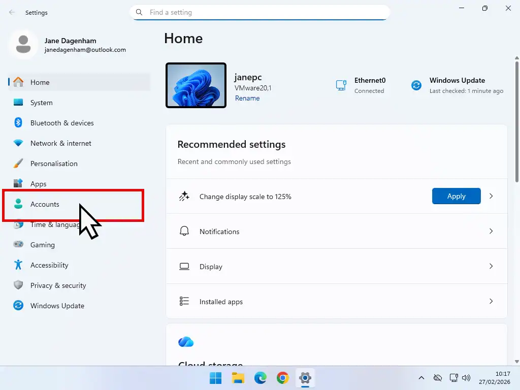 Accounts tab Click the Accounts tab.
