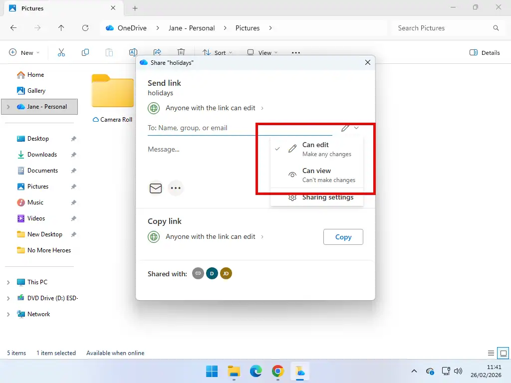 Can edit or Can view Can edit or Can view options highlighted.