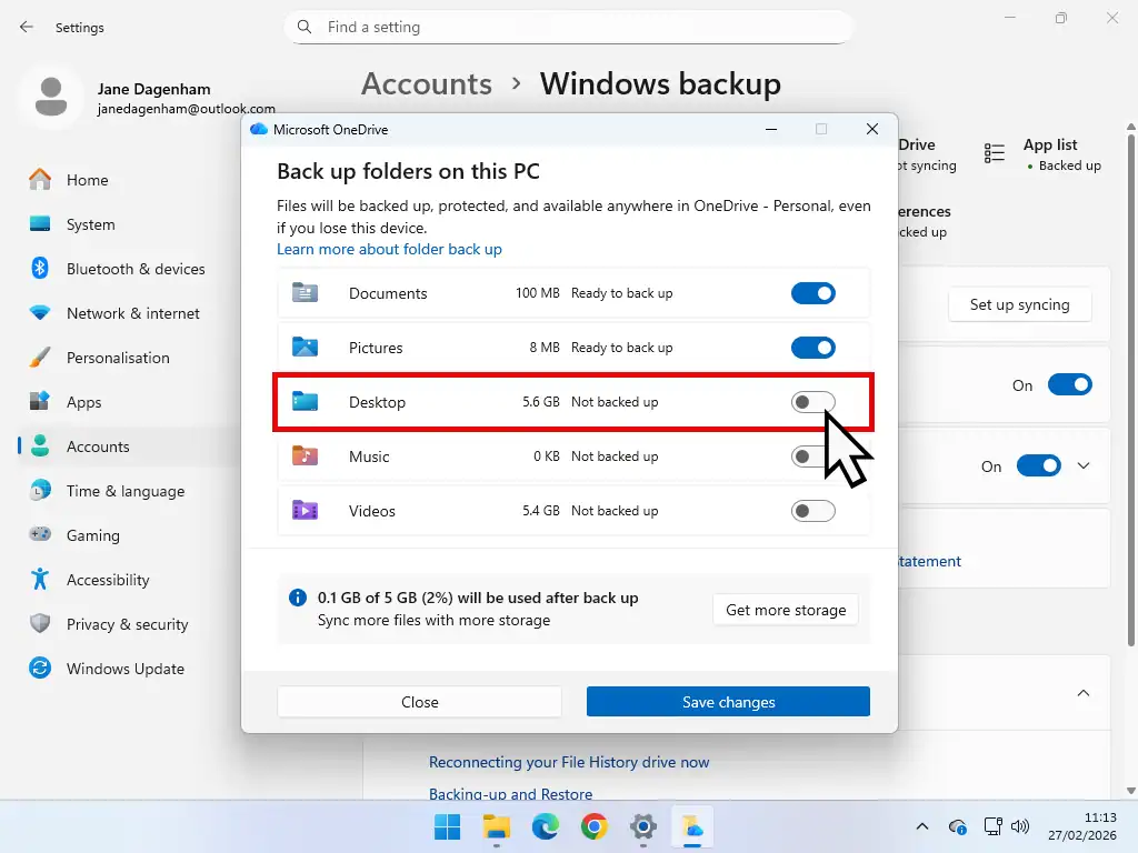 Deselect folder The folder that exceeds the storage limit has been deselected from the backup.