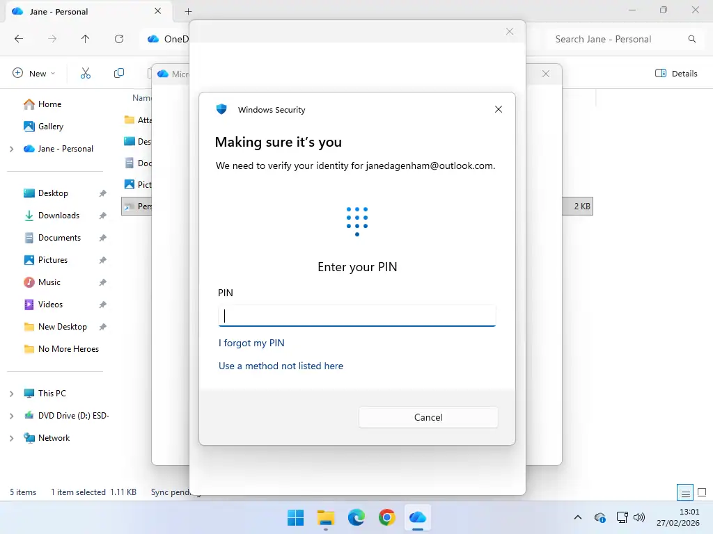 Enter your PIN Signing in to the personal vault with PIN.