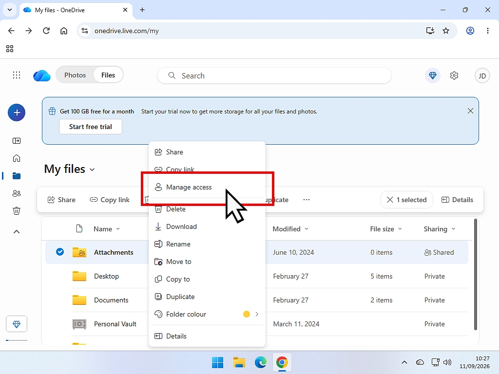 Open Manage Access in OneDrive by right clicking on the file or folder that's been shared.