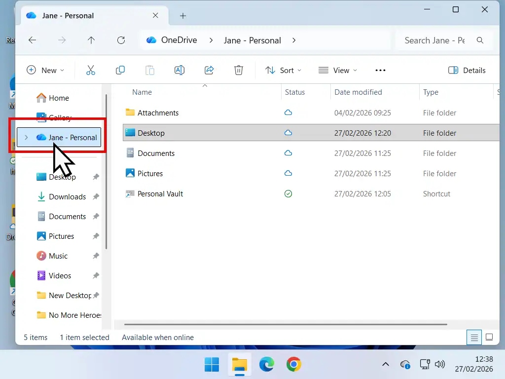 OneDrive backup OneDrive folder being accessed in File Explorer.