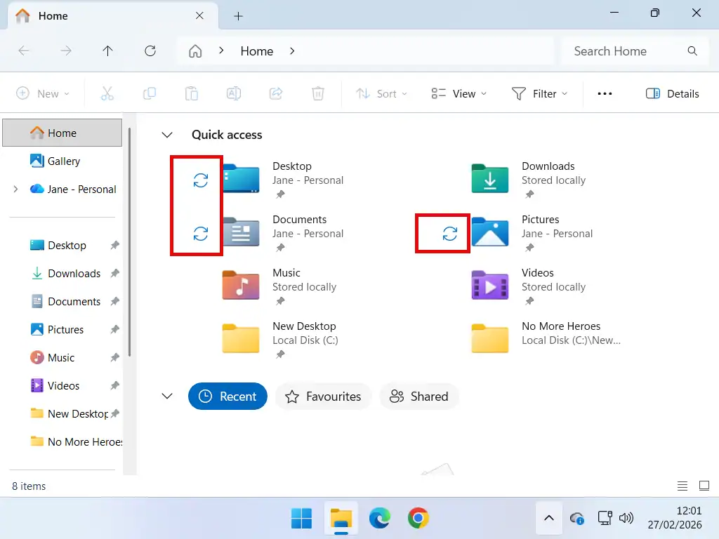 OneDrive syncing symbol OneDrive syncing symbol highlighted in File Explorer.