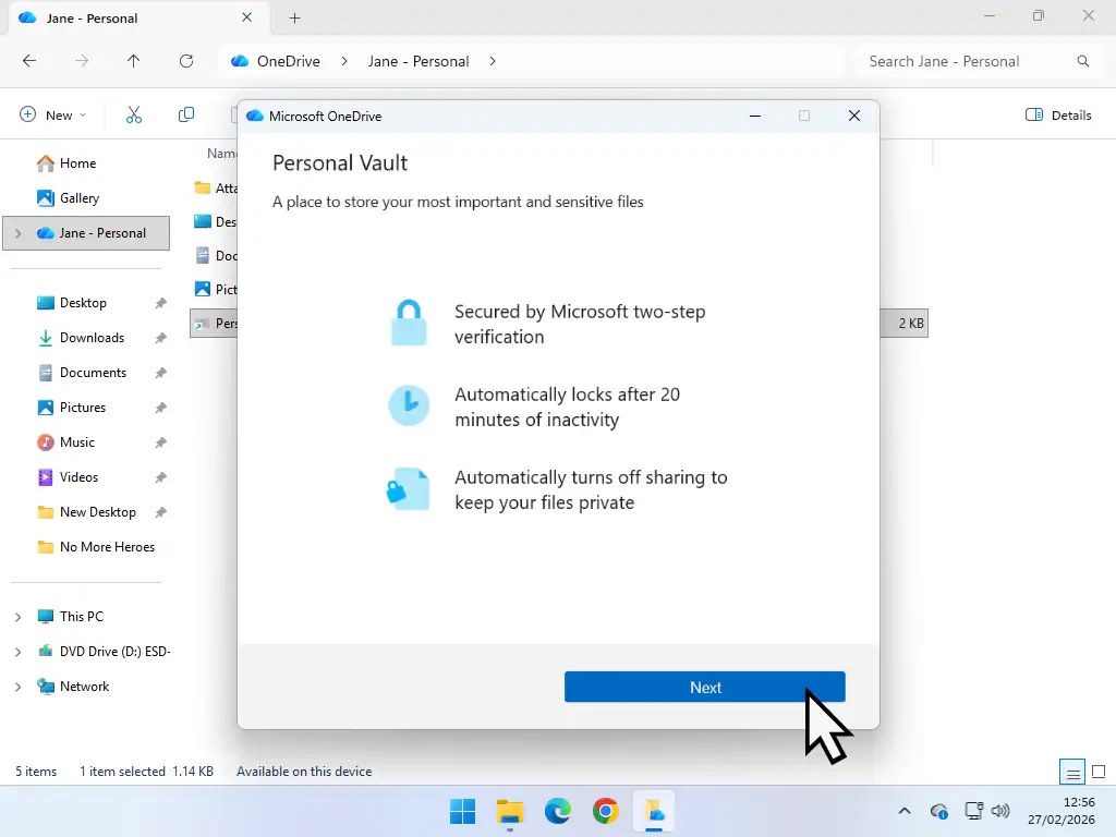 Personal vault setup Personal vault setup
