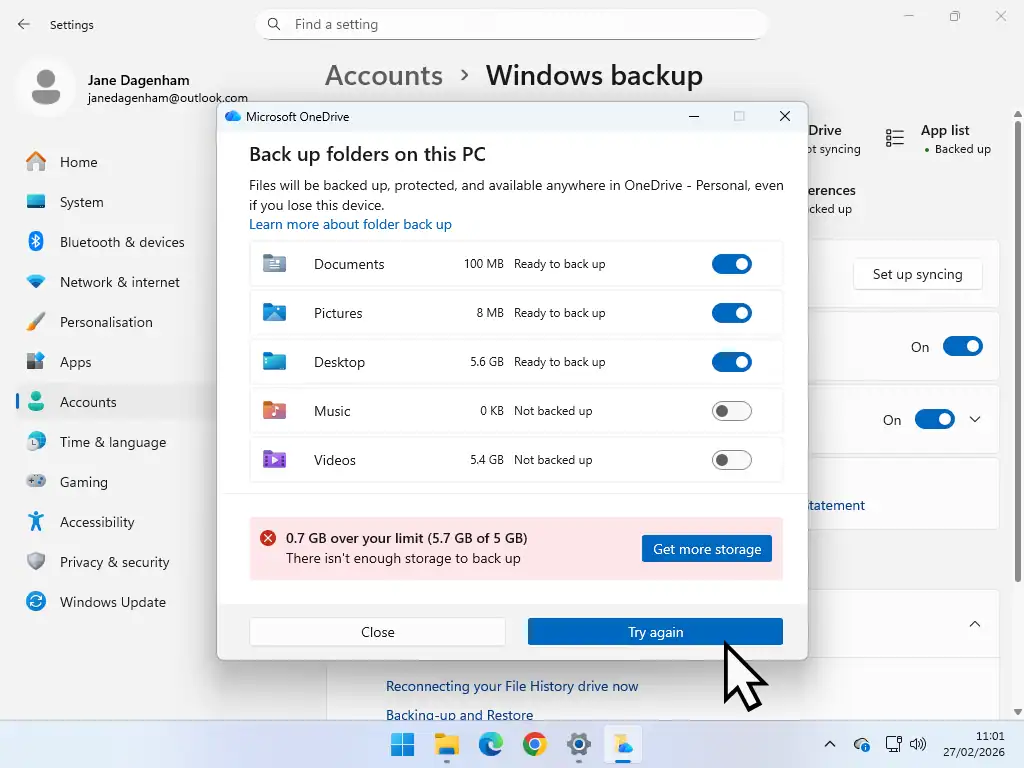Try again After deselecting a folder click the Try Again button to recalculate the space needed.
