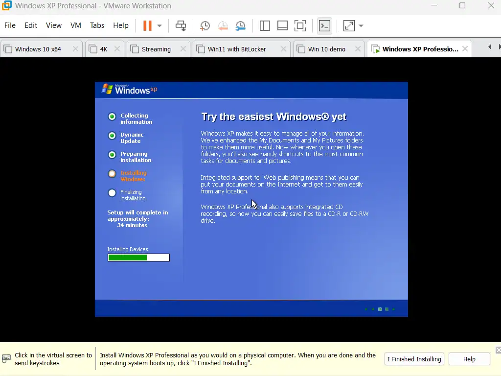 Windows XP is installing on Vmware virtual machine Windows XP is installing on VMware virtual machine
