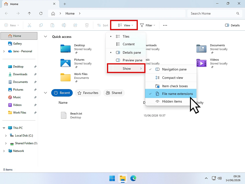 Show file name extensions in Windows 11 Steps taken to show file name extensions in Windows 11.
