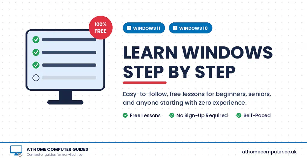 Free starter computer course for home users of Windows PCs.