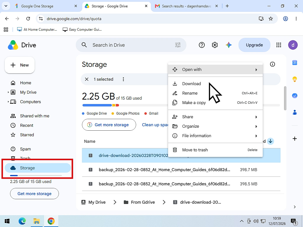 Download item from Google Drive before deleting it Downloading a folder from Google Drive before deleting it from cloud storage to free up space.