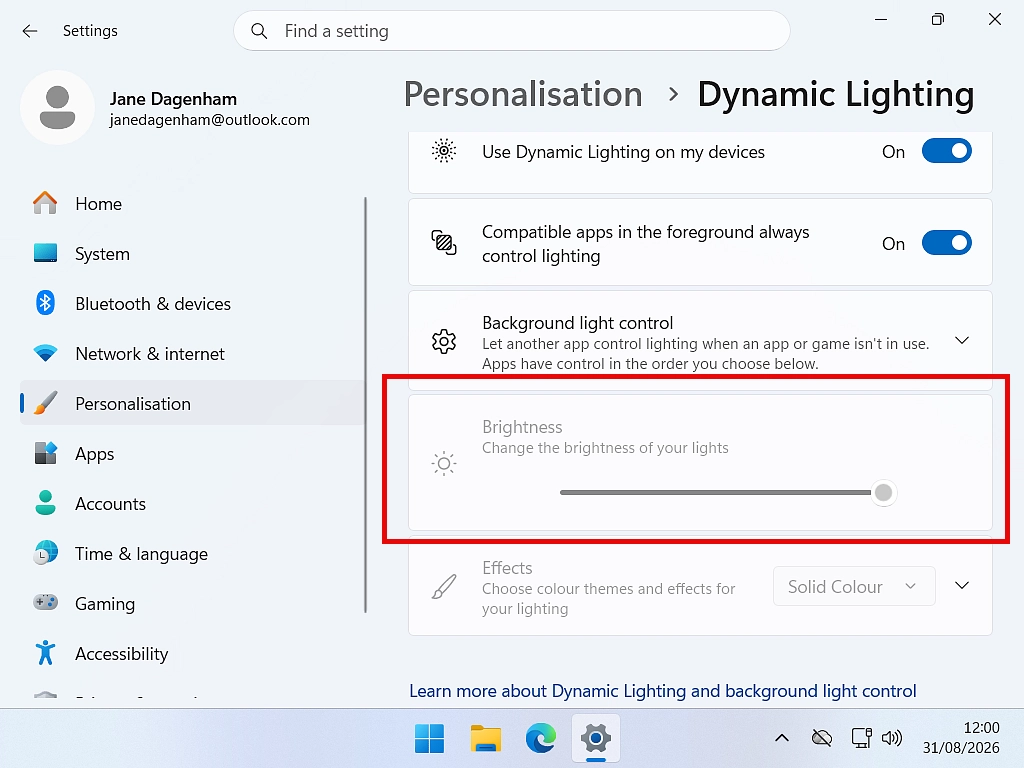 Brightness control is greyed out and unavailable when using external monitors in Windows.