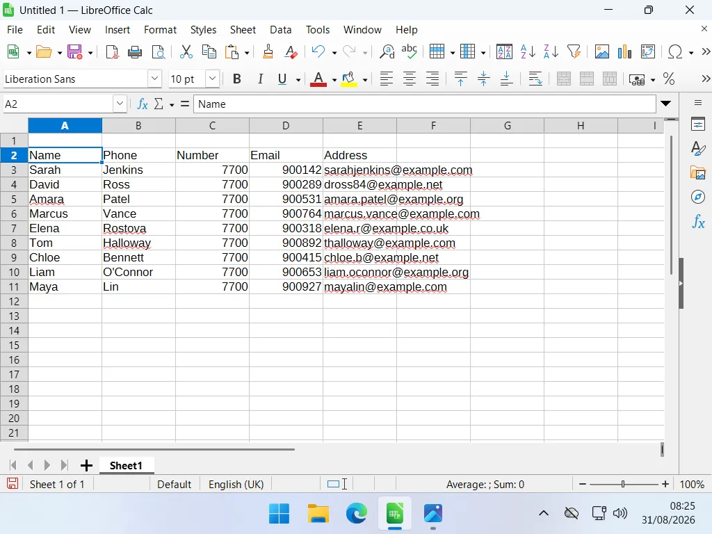 Pasting the extracted data into a real spreadsheet.