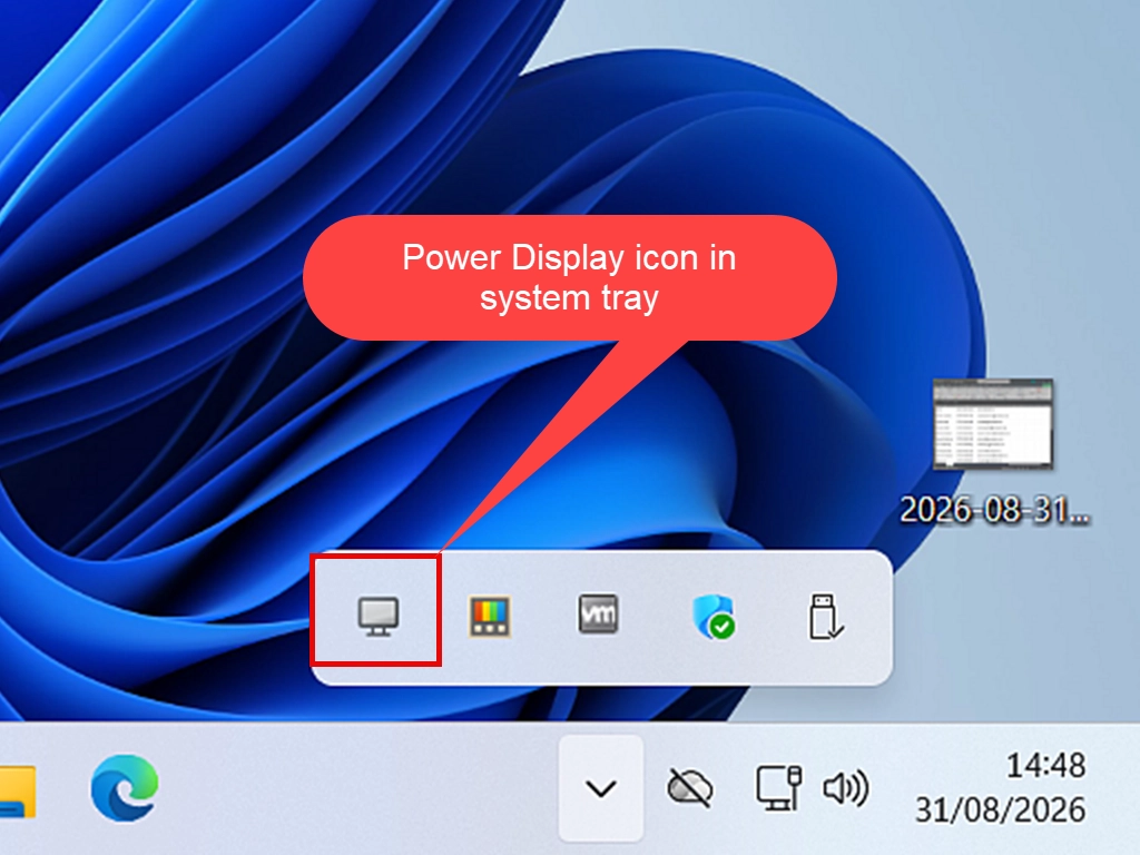 Power Display icon in hidden items system tray on Windows 11.