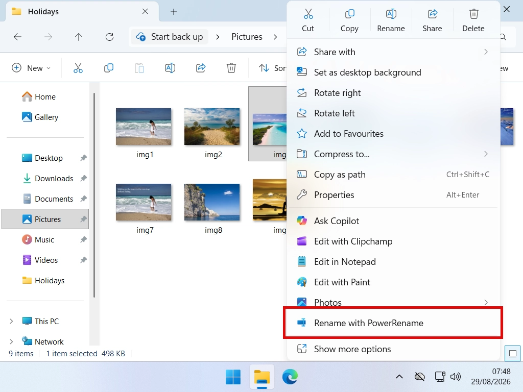 Rename with PowerRename in the Windows 11 right click menu