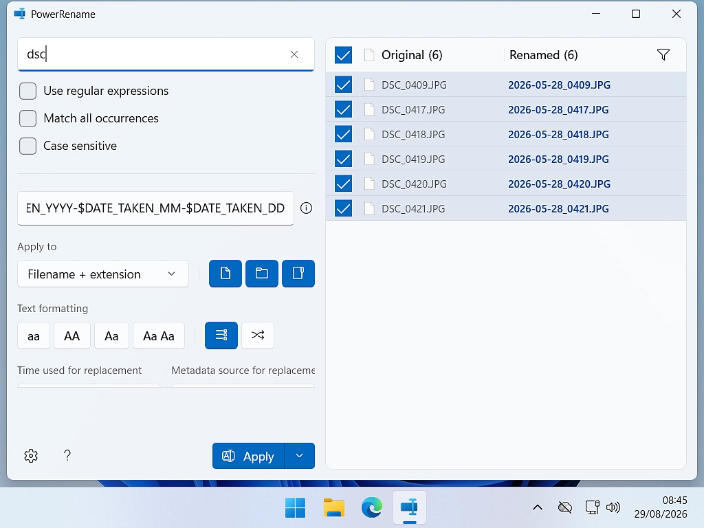 Renaming photos by the date taken using EXIF data in PowerRename