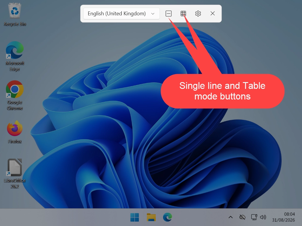 The dimmed Text Extractor capture screen showing the toolbar with the language, single line and table mode buttons