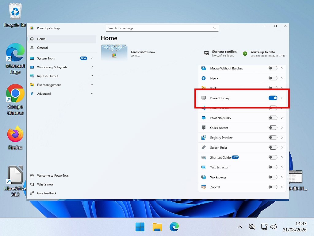 The Power Display page in PowerToys Settings with Enable Power Display switched on