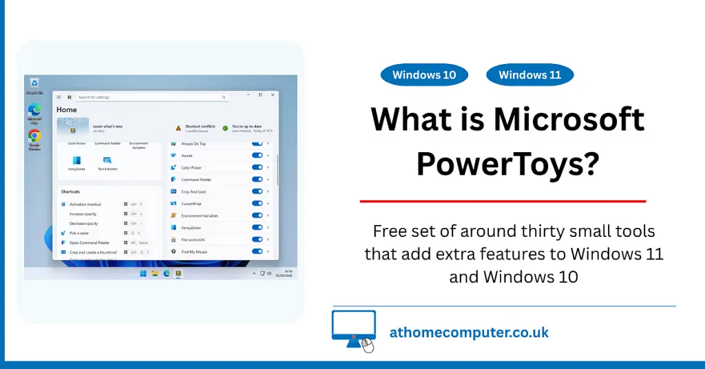 The Microsoft PowerToys dashboard on a Windows 11 desktop showing the list of available tools