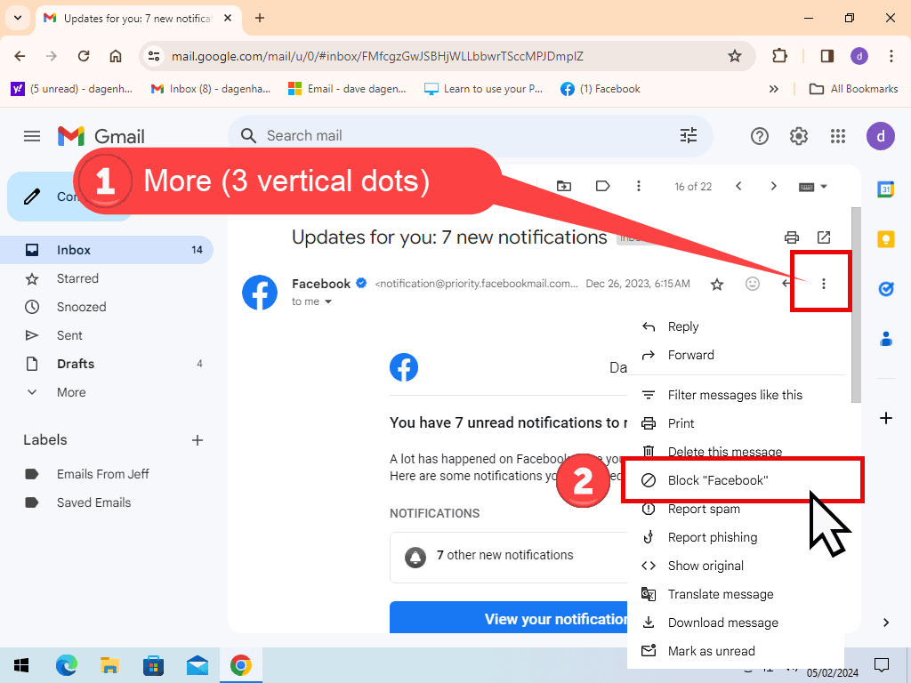 Blocking a nuisance sender in Gmail.