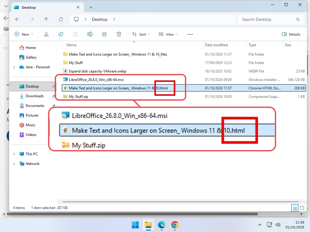 File Explorer showing a saved web page listed as a Chrome HTML Document.