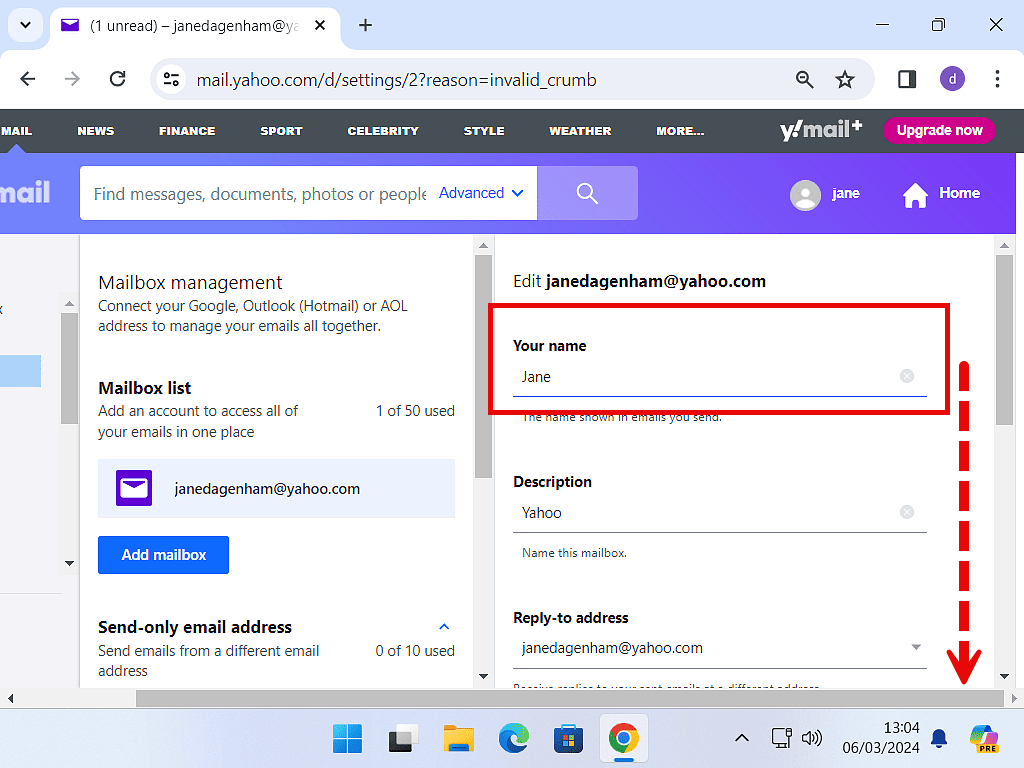 Changing the name in the Your name box in the older version of Yahoo Mail.