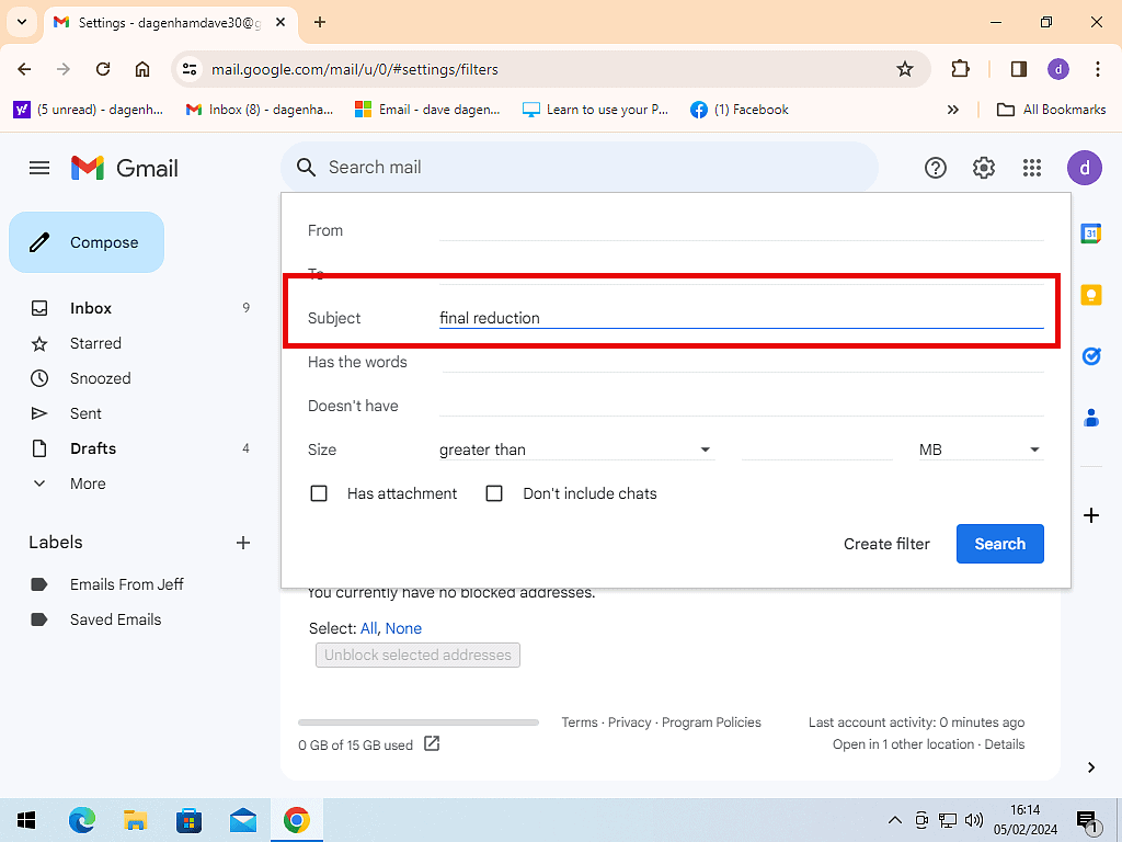 Filtering spam emails out by entering a subject such as "final reduction"