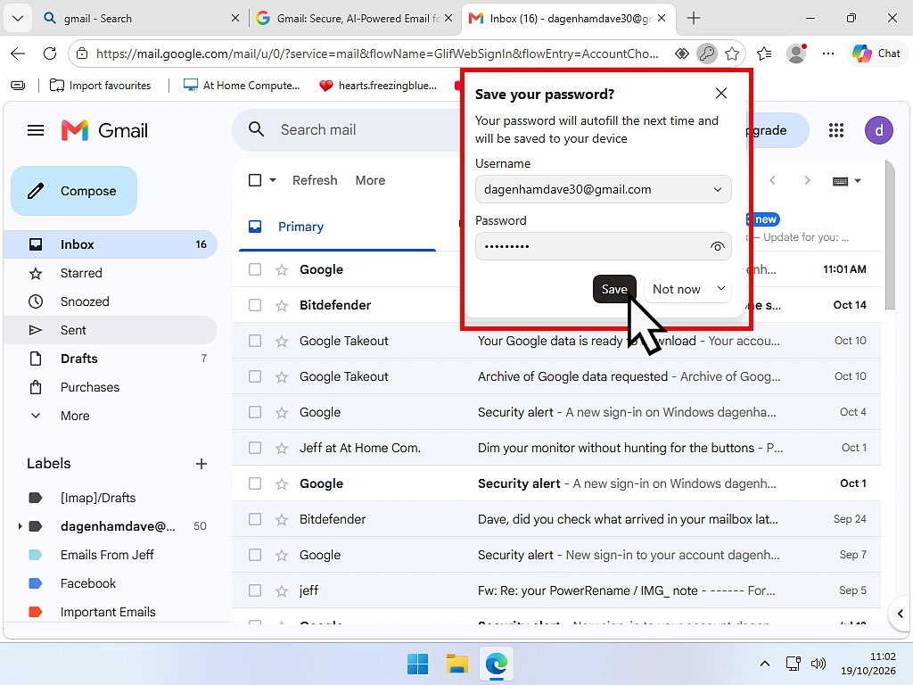The box Edge shows after signing in to a website, asking whether to save the password, with the Save button highlighted